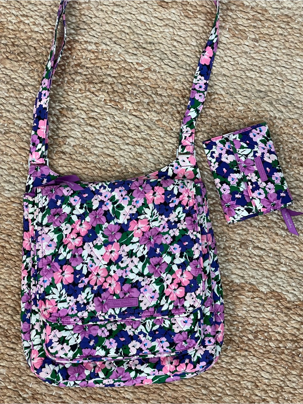 Vera Bradley Matching Crossbody & Wallet Set Purple Pink Floral Retired - Picture 6 of 11